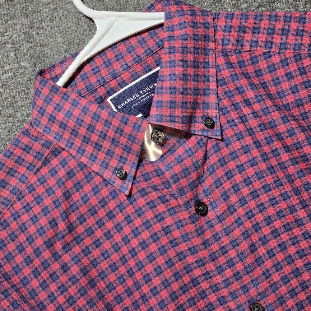 Charles Tyrwhitt Shirt Men M Classic Fit‎ Blue Red Plaid Long Sleeve Button Down